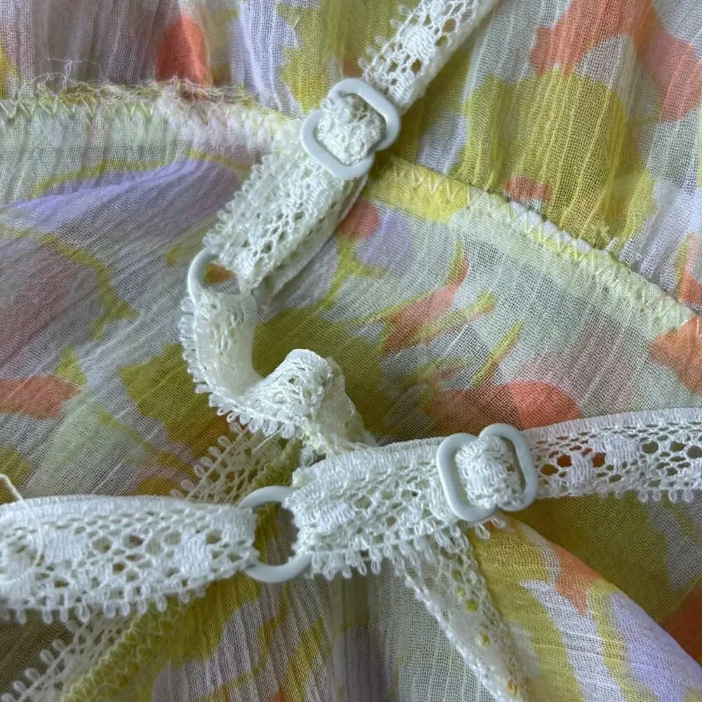 Free People Intimately Floral Babydoll Nightgown Yellow Sheer Babydoll Dress S
